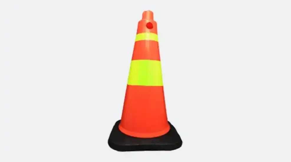 1 meter PE traffic cone rental Malaysia with hi-vis yellow green reflective band black rubber base